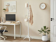Loveliving Furniture Solid Wood Coat Rack with 8 Hooks - White Solid Wood Coat Rack with 8 Hooks - White