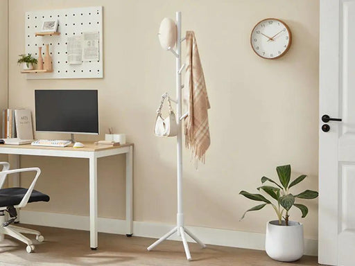 Loveliving Furniture Solid Wood Coat Rack with 8 Hooks - White Solid Wood Coat Rack with 8 Hooks - White