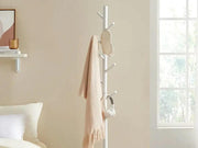 Loveliving Furniture Solid Wood Coat Rack with 8 Hooks - White Solid Wood Coat Rack with 8 Hooks - White