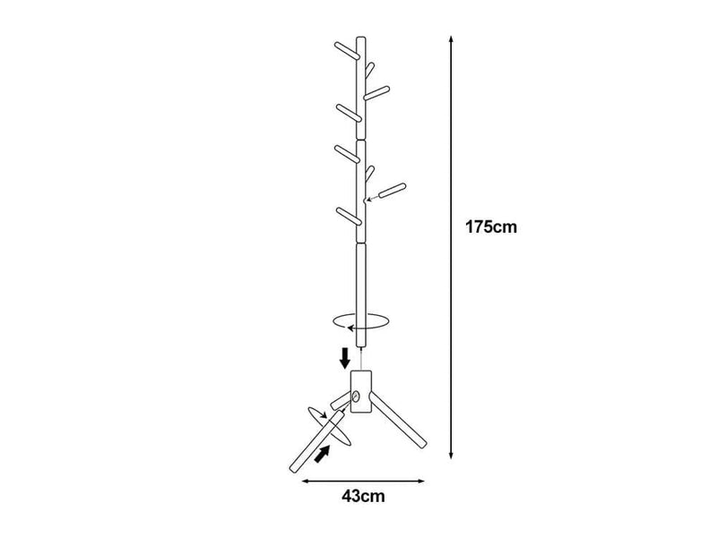 Loveliving Furniture Solid Wood Coat Rack with 8 Hooks - White Solid Wood Coat Rack with 8 Hooks - White