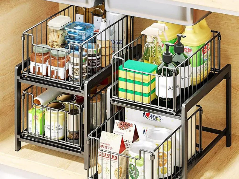 Loveliving Furniture 2 Tier Sliding Basket Organizer for Cabinets 2 Tier Sliding Basket Organizer for Cabinets