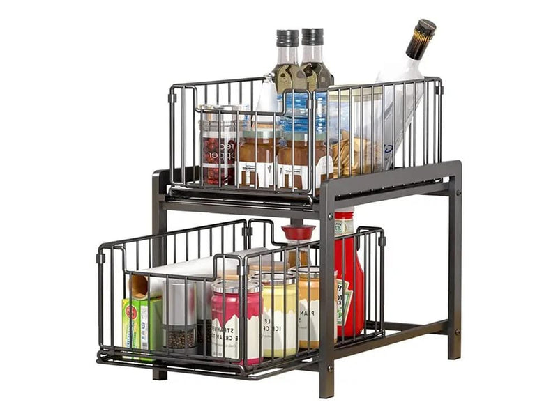 Loveliving Furniture 2 Tier Sliding Basket Organizer for Cabinets 2 Tier Sliding Basket Organizer for Cabinets