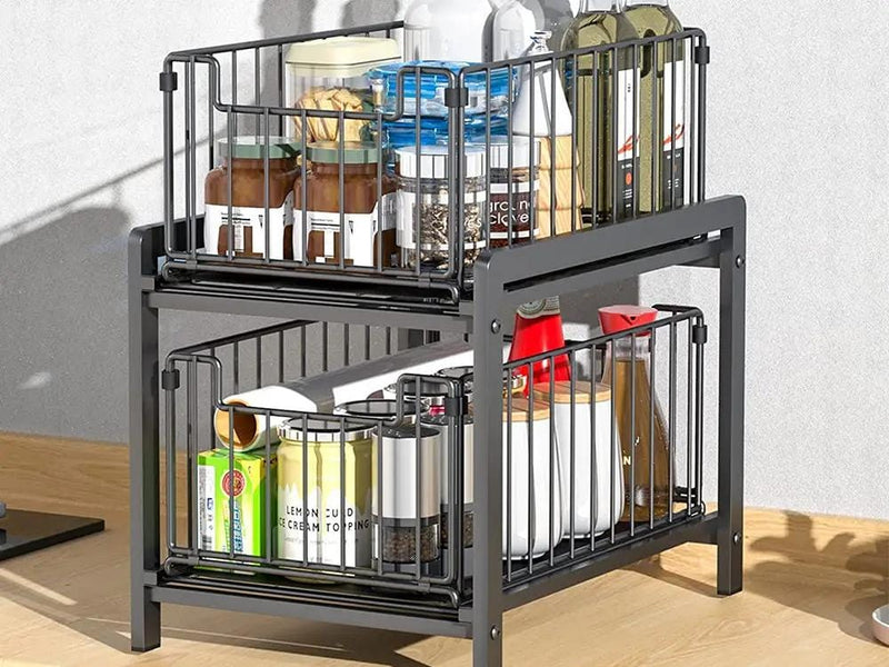 Loveliving Furniture 2 Tier Sliding Basket Organizer for Cabinets 2 Tier Sliding Basket Organizer for Cabinets