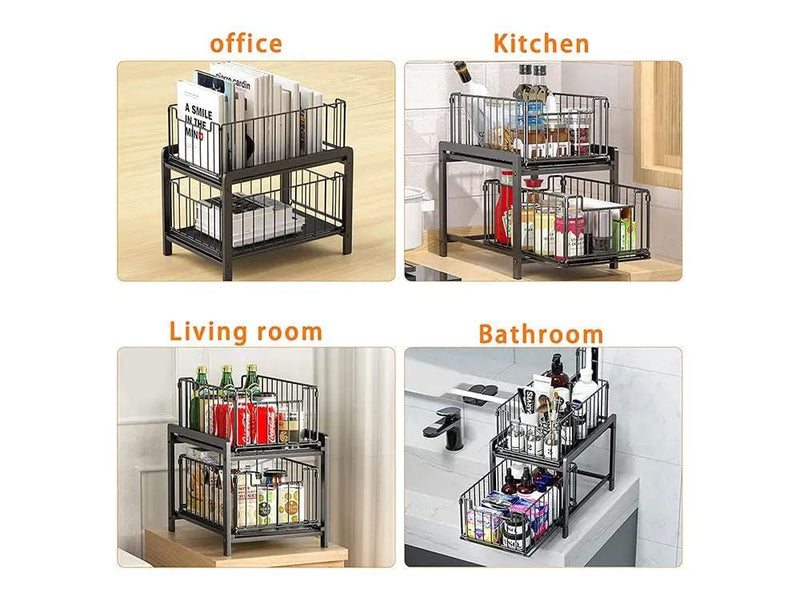 Loveliving Furniture 2 Tier Sliding Basket Organizer for Cabinets 2 Tier Sliding Basket Organizer for Cabinets