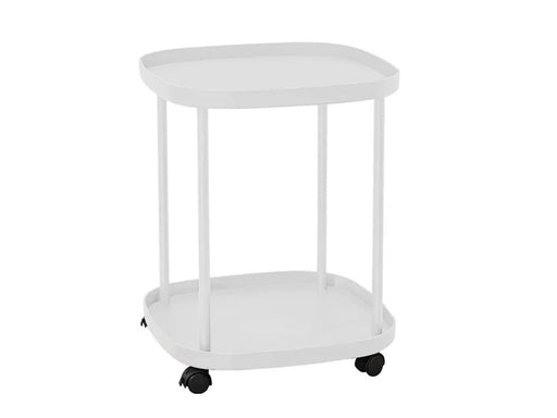 Loveliving Furniture 2-Tier Side Table with Wheels-White 2-Tier Side Table with Wheels-White