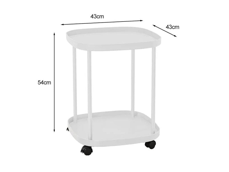 Loveliving Furniture 2-Tier Side Table with Wheels-White 2-Tier Side Table with Wheels-White