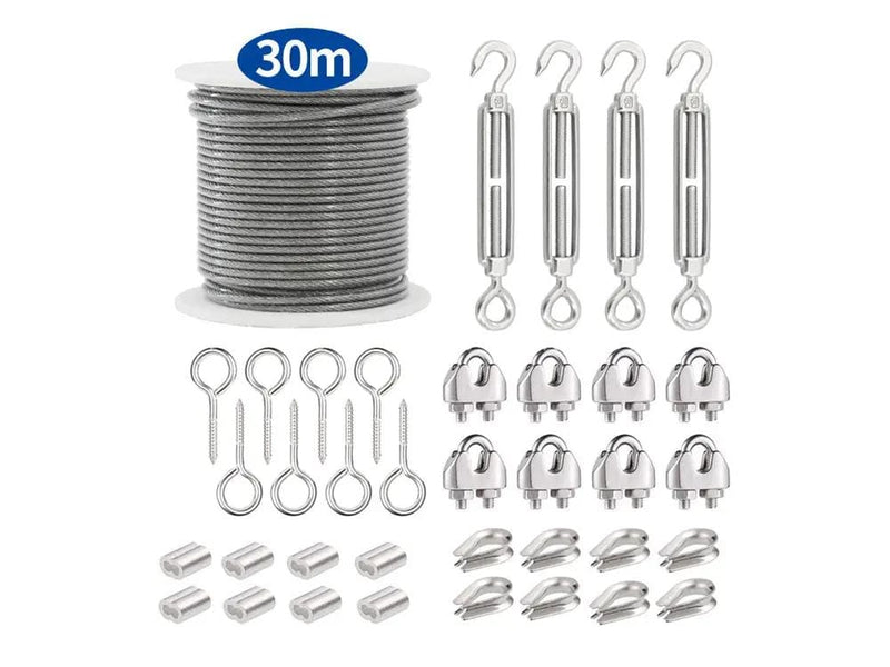 Loveliving Tools & Hardware 30m Wire Rope Cable Hooks Hanging DIY Kit 30m Stainless Steel Wire Rope Kit With Hooks Ferrules