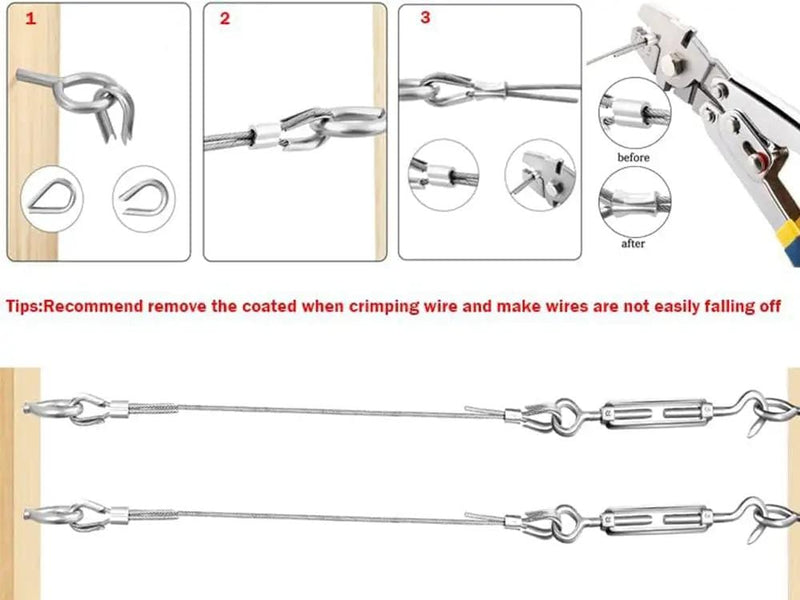 Loveliving Tools & Hardware 30m Wire Rope Cable Hooks Hanging DIY Kit 30m Stainless Steel Wire Rope Kit With Hooks Ferrules