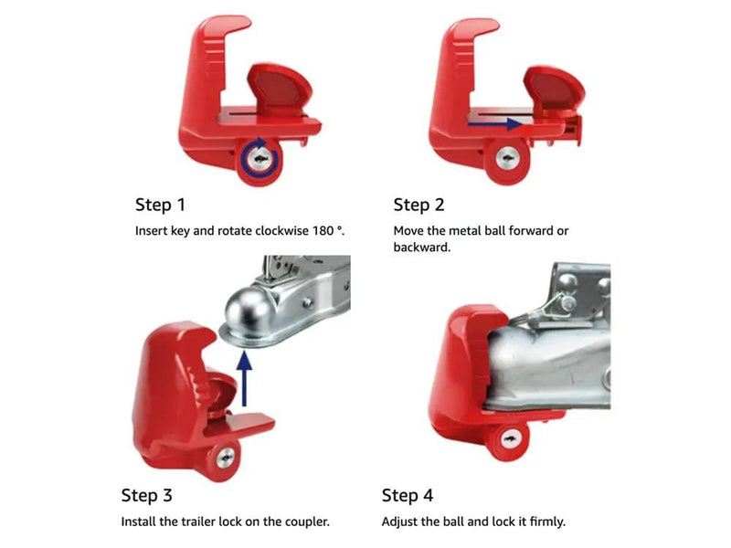 Loveliving Sports & Outdoor Universal Trailer Hitch Coupler Lock - Red Universal Red Trailer Hitch Lock With Keyed Lock