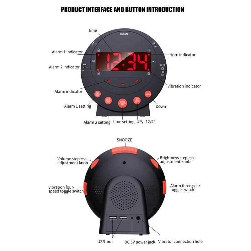 Deafquip Alarm Clock LED Flashing Vibrating Alarm Clock with Bed Shaker (Clearance) LED Flashing Vibrating Alarm Clock with Bed Shaker (Clearance)