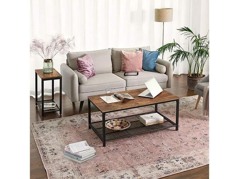 The Shopsite Home-living VASAGLE Brown End Table with Mesh Shelf VASAGLE Brown End Table with Mesh Shelf