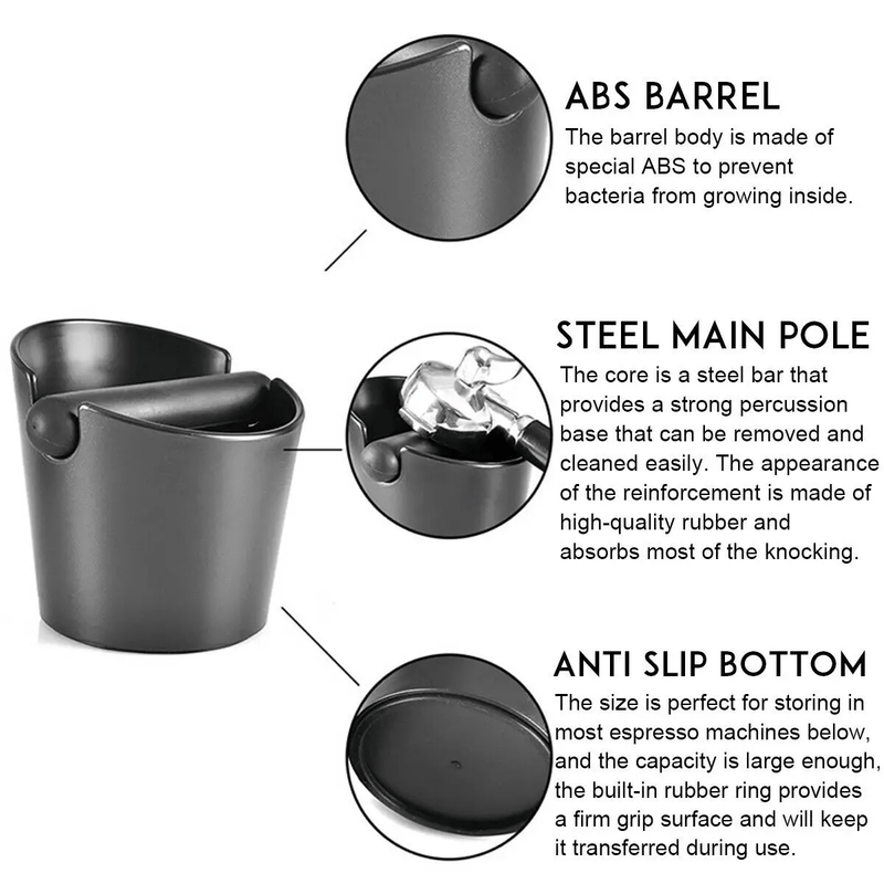 Coffee Waste Container Grinds Knock Box Tamper Tube Bin Black Bucket – view 6