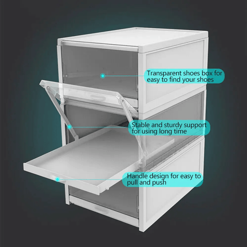 3X Push Pull Shoes Box Rack Foldable Organizer With Transparent Drawers – view 3