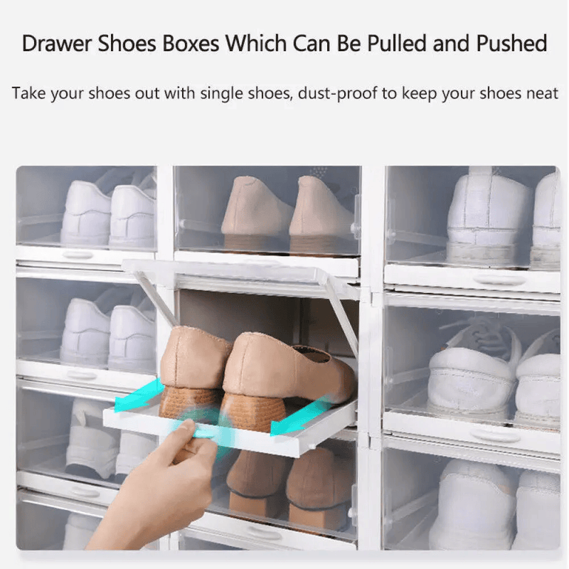 3X Push Pull Shoes Box Rack Foldable Organizer With Transparent Drawers – view 7