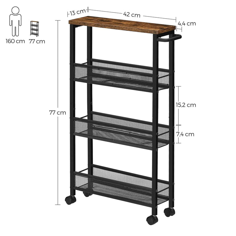The Shopsite Home-living VASAGLE 3 Tiers Utility Rolling Cart Kitchen Trolley VASAGLE 3 Tiers Utility Rolling Cart Kitchen Trolley