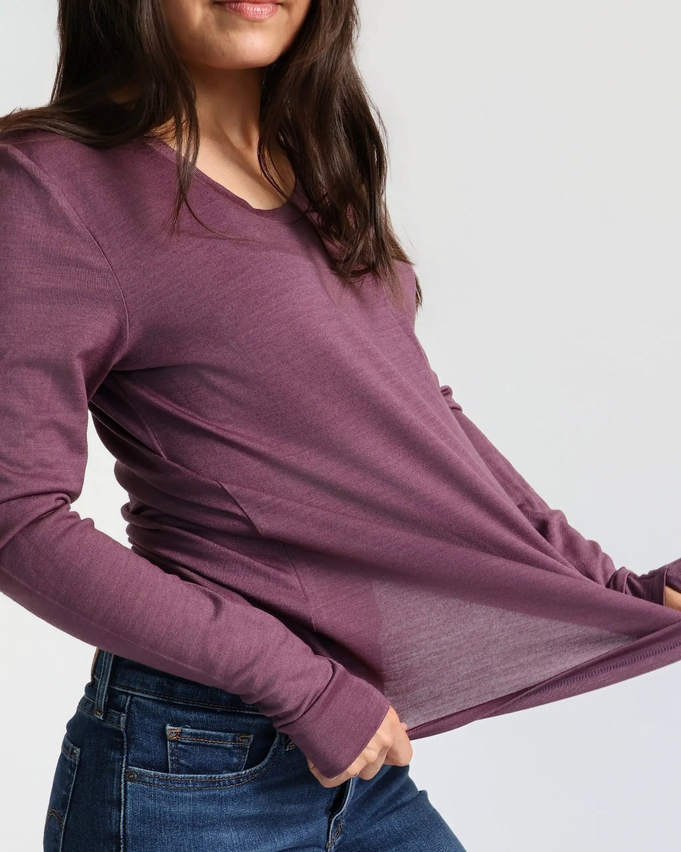 Women's Standard Long Sleeve - 100% Merino Wool, Plum – view 1