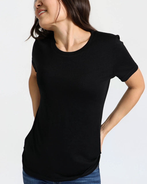Merino 365 NZ Women's Ts Women's Crew T-Shirt - 100% Merino Wool, Black Women Merino Wool Crew Neck Tee Black Lightweight