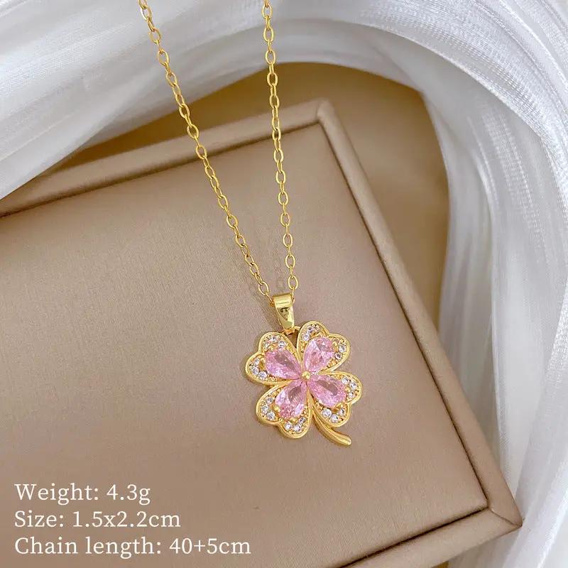 Poppy Gifts Jewellery Sakura Clover Gold Crystal Necklace Sakura Clover Gold Crystal Necklace