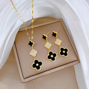 Poppy Gifts Jewellery Midnight Clover Gold Necklace & Earrings Set Midnight Clover Gold Necklace & Earrings Set