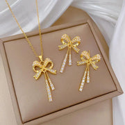 Poppy Gifts Jewellery Celeste Bow Gold Necklace & Earrings Set Celeste Bow Gold Necklace & Earrings Set