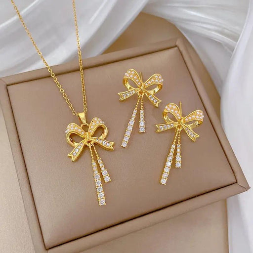 Poppy Gifts Jewellery Celeste Bow Gold Necklace & Earrings Set Celeste Bow Gold Necklace & Earrings Set