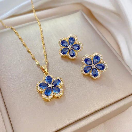 Poppy Gifts Jewellery Sapphire Blossom Gold Crystal Necklace & Earrings Set Sapphire Blossom Gold Crystal Necklace & Earrings Set