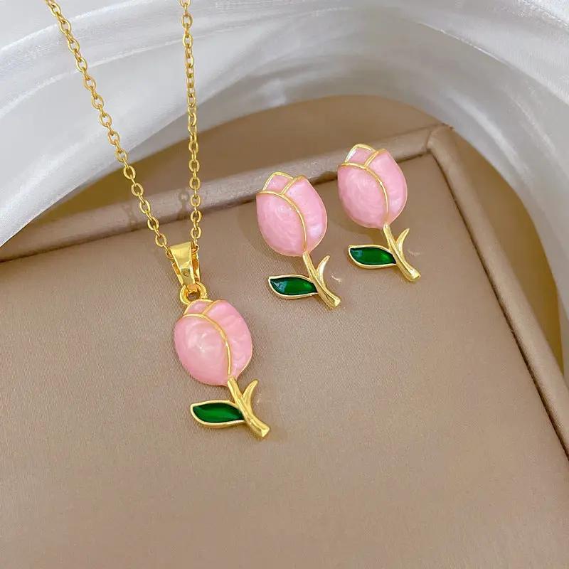 Poppy Gifts Jewellery Blush Tulip Gold Necklace & Earrings Set Blush Tulip Gold Necklace & Earrings Set
