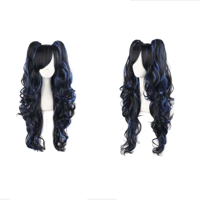 Lolita Long Curly Ponytail Cosplay Wig With Blue Highlights – view 3