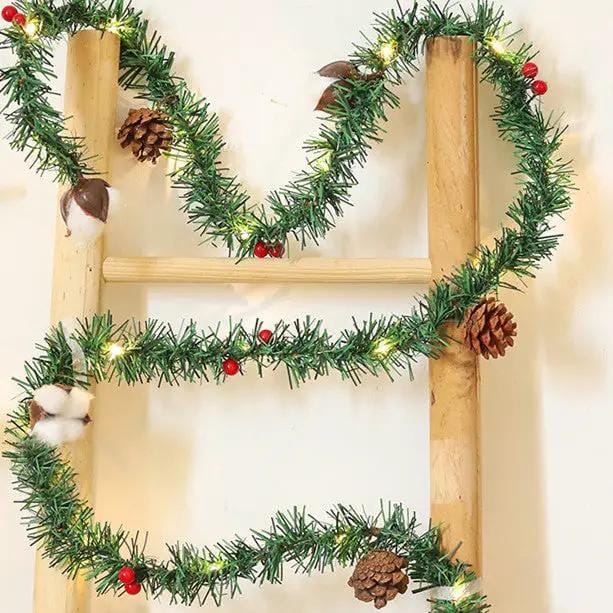 5M Artificial Christmas Wreath Green String Lights Cotton Pine Cones – view 3