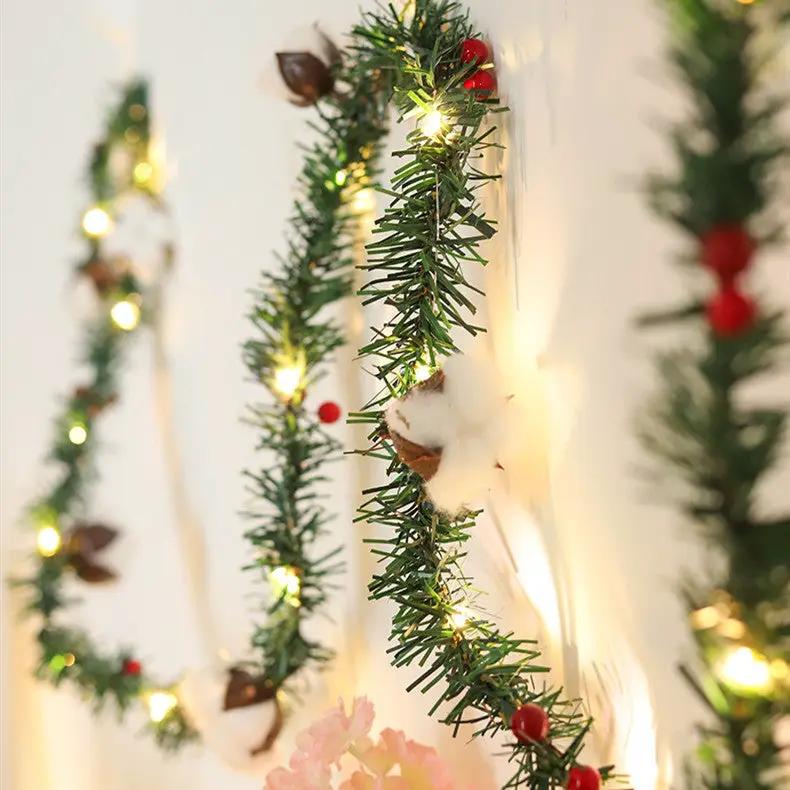 5M Artificial Christmas Wreath Green String Lights Cotton Pine Cones – view 6