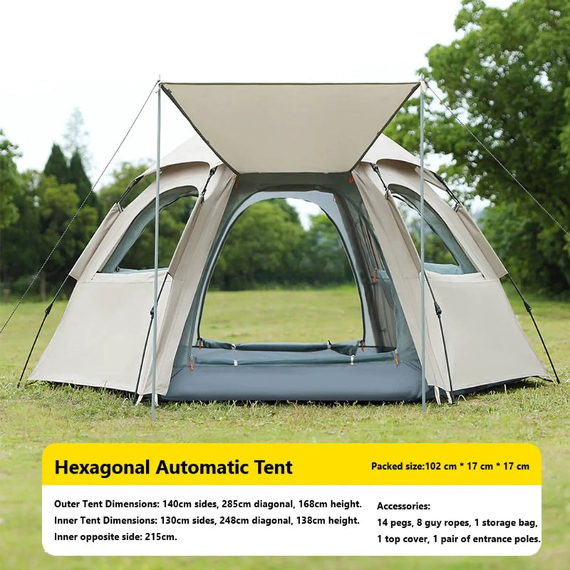 ECOTREK Tent Pop-up Hexagonal Double-Layer Waterproof Tent + Winged CanopyDYLF2063 Pop-up Hexagonal Double-Layer Waterproof Tent + Winged CanopyDYLF2063
