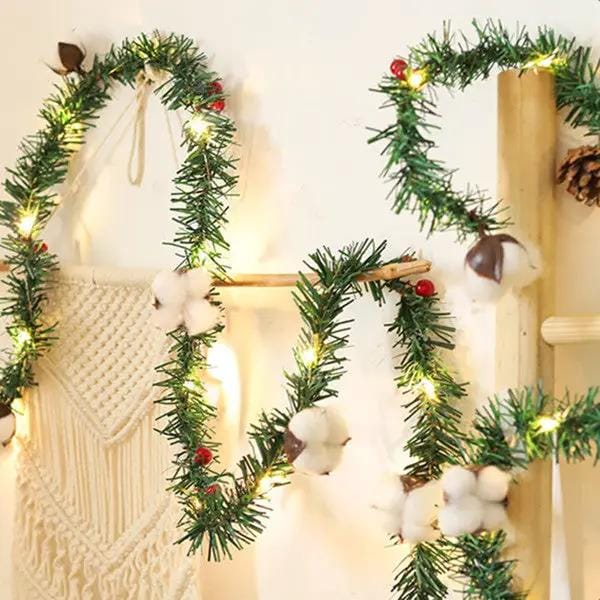 5M Artificial Christmas Wreath Green String Lights Cotton Pine Cones – view 1