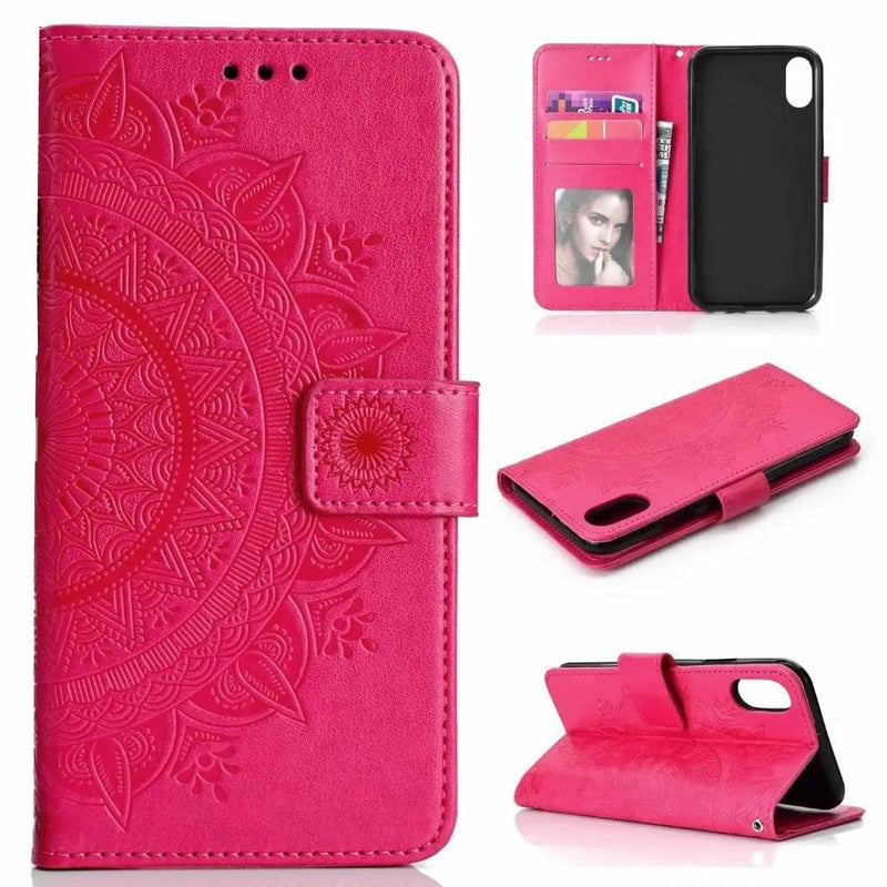 Pink PU Leather Wallet Case For iPhone XS Max With Kickstand Card Holder