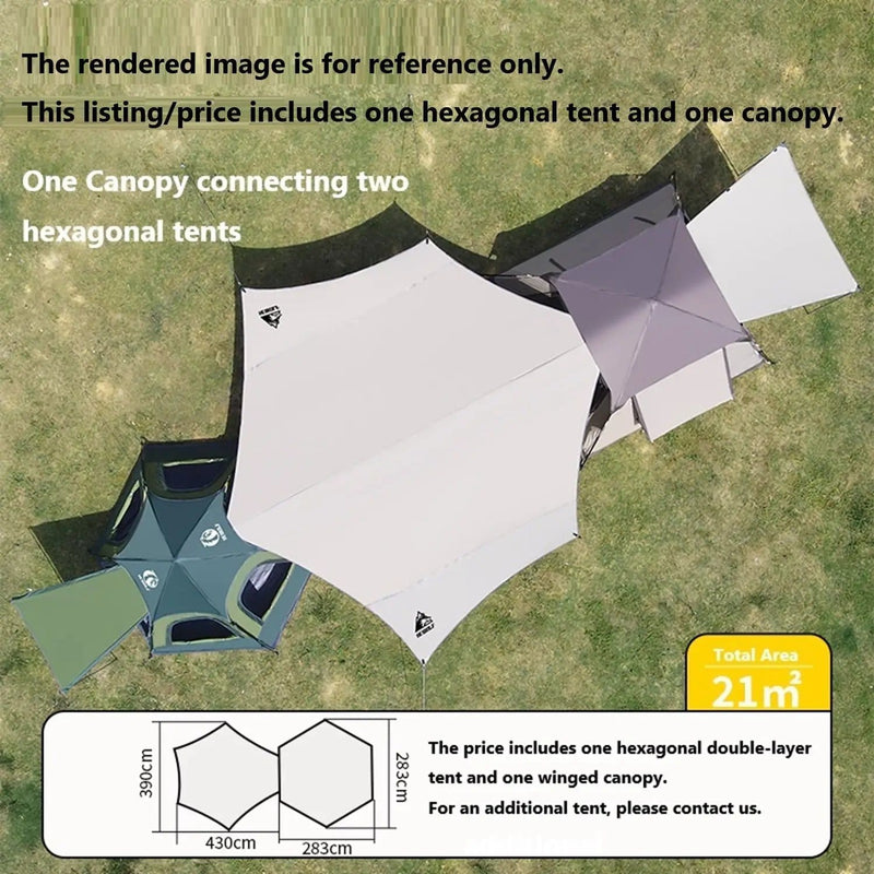ECOTREK Tent Pop-up Hexagonal Double-Layer Waterproof Tent + Winged CanopyDYLF2063 Pop-up Hexagonal Double-Layer Waterproof Tent + Winged CanopyDYLF2063