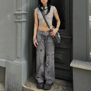 Street Retro Low Rise Denim Cargo Pants – view 3