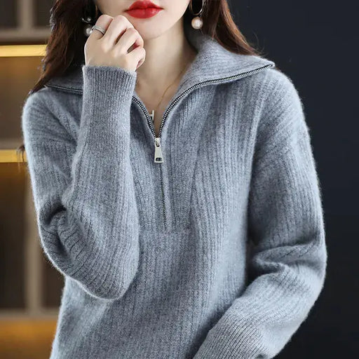 Women's 100% Merino Wool Thick Turtleneck Sweater - Zipper Front, Loose Fit | Winter Warmth – view 2