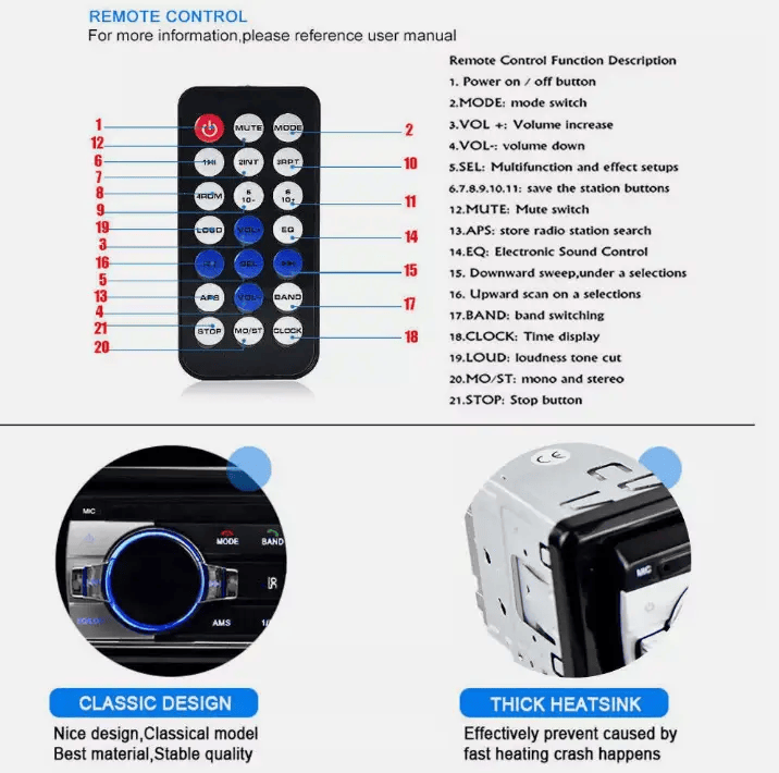 Car Stereo 1Din Bluetooth FM USB MP3 Player In Dash Head Unit – view 6