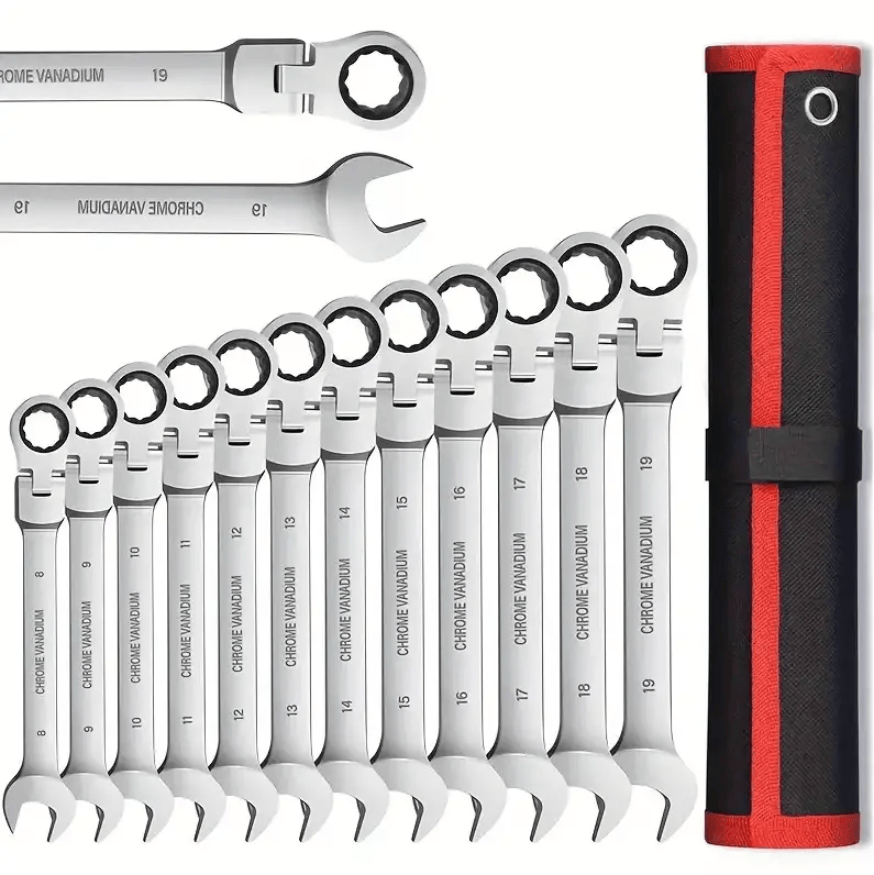 12Pc Metric Flexi Head Ratchet Spanner Wrench Set 8mm - 19mm Combination – view 1