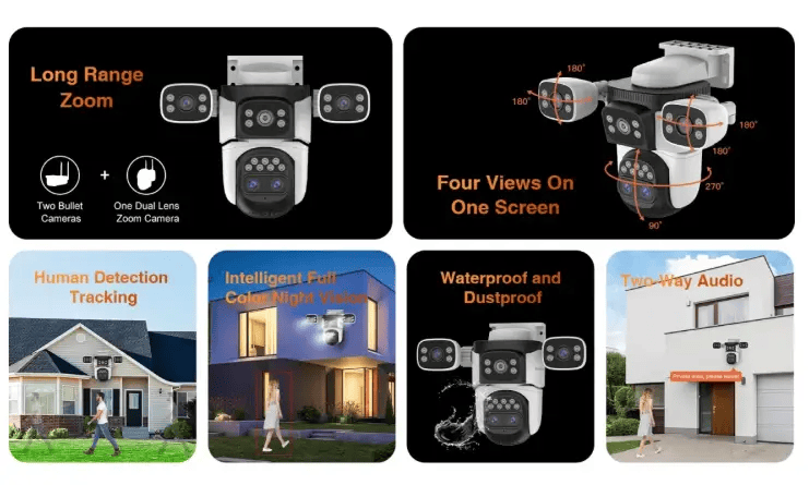 salelink.co.nz Unbranded Outdoor Security Camera Four Lens Outdoor Security Camera Four Lens | Action Outdoors NZ