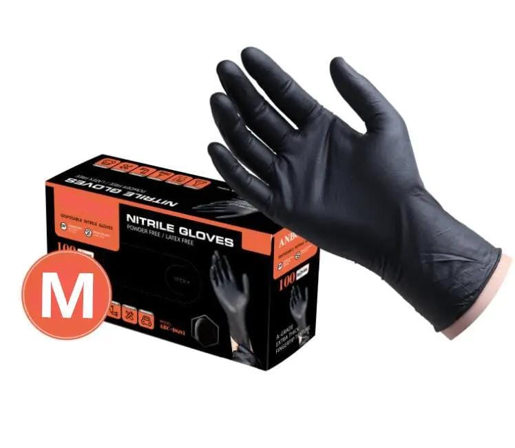 100x Disposable Nitrile Gloves Latex Powder Free Black Medium – view 1