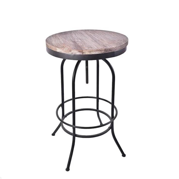 Vintage Industrial Bar Table Round Adjustable Retro Solid Wood Metal Legs – view 1