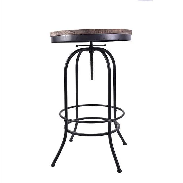 Vintage Industrial Bar Table Round Adjustable Retro Solid Wood Metal Legs – view 2