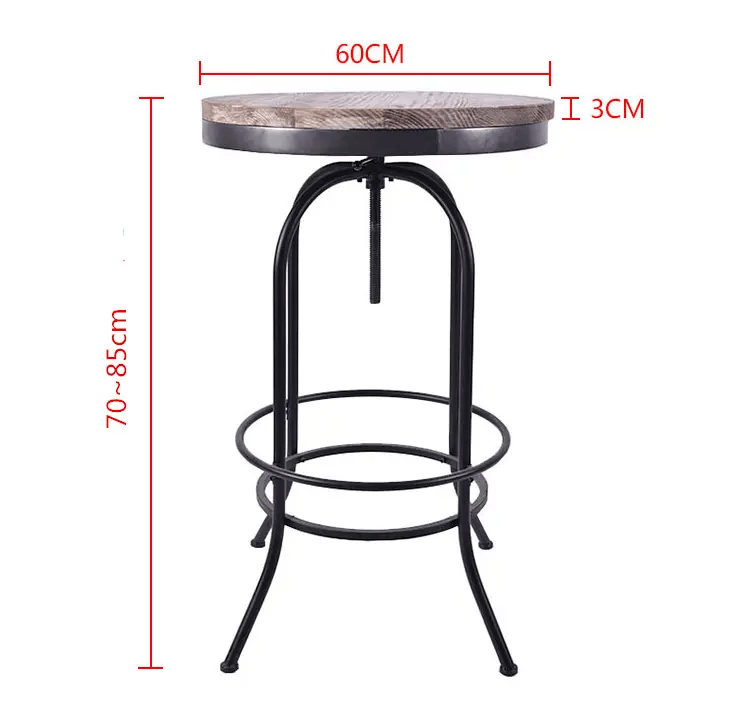 Vintage Industrial Bar Table Round Adjustable Retro Solid Wood Metal Legs – view 3