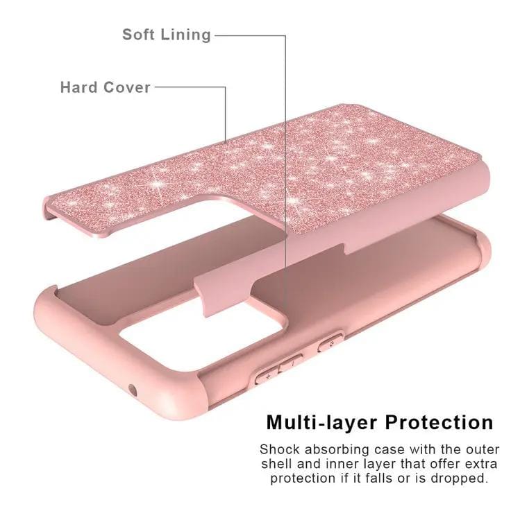 Rose Gold Glitter Shockproof Case For Samsung Galaxy S20 Ultra – view 2
