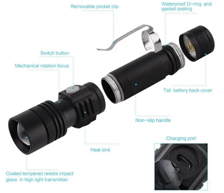 2000 Lumen LED Flashlight Aluminum Alloy Torch USB Rechargeable T6 – view 3