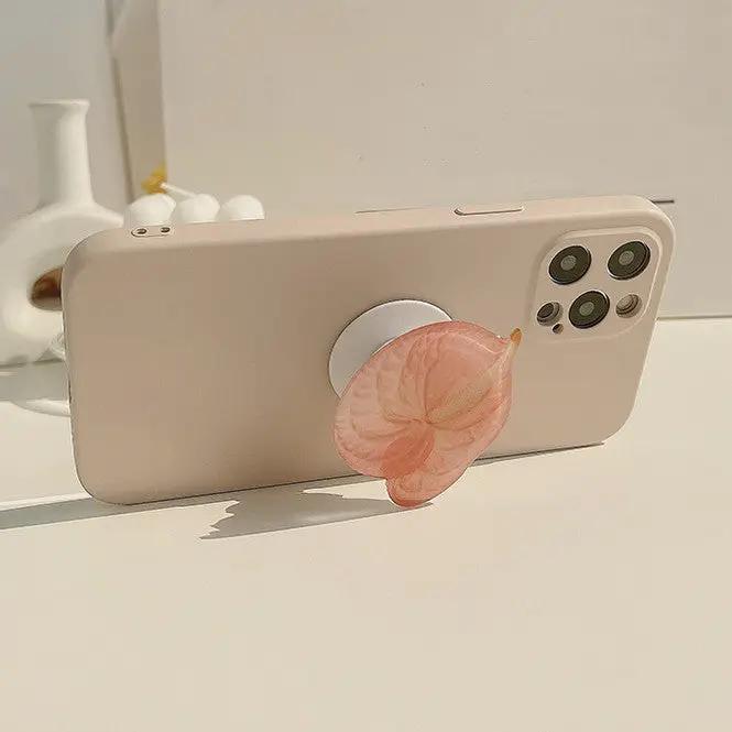 iPhone 13 Case Clear Liquid Silicone Pink Flower Phone Holder – view 5