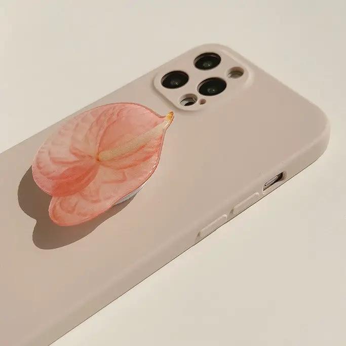 iPhone 13 Case Clear Liquid Silicone Pink Flower Phone Holder – view 7