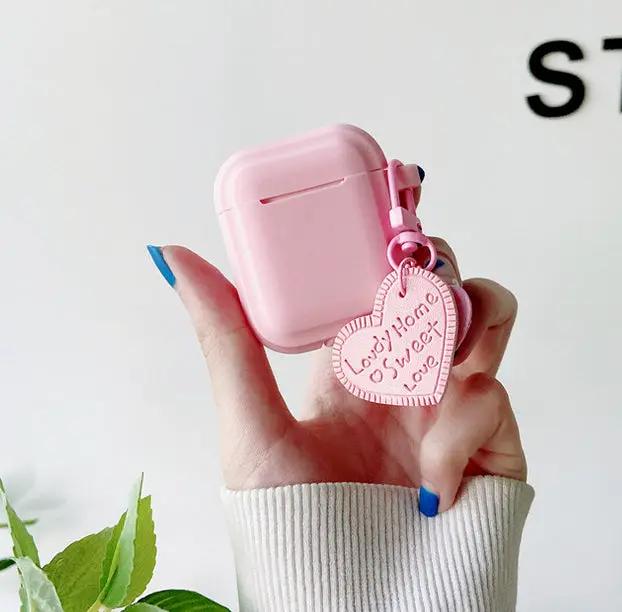 salelink.co.nz Unbranded Airpods 1/2 Case Pink AirPods Case TPU Cover With Strap Charm Keychain