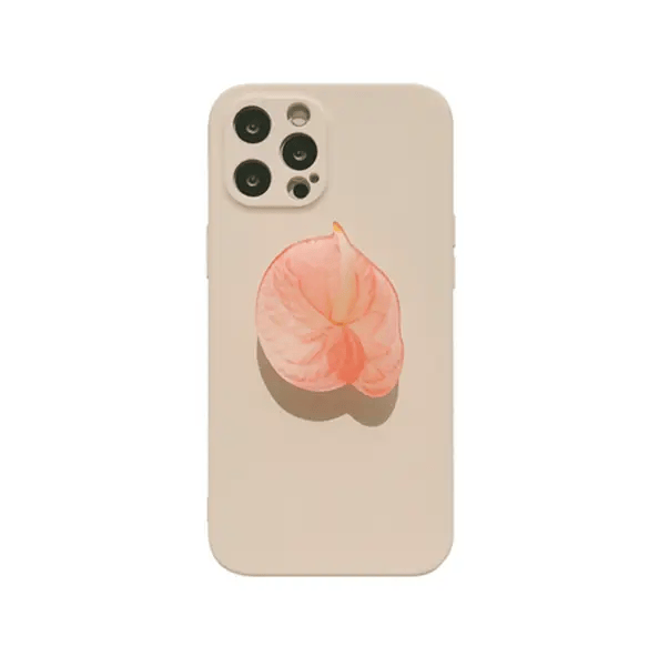 iPhone 13 Case Clear Liquid Silicone Pink Flower Phone Holder – view 1