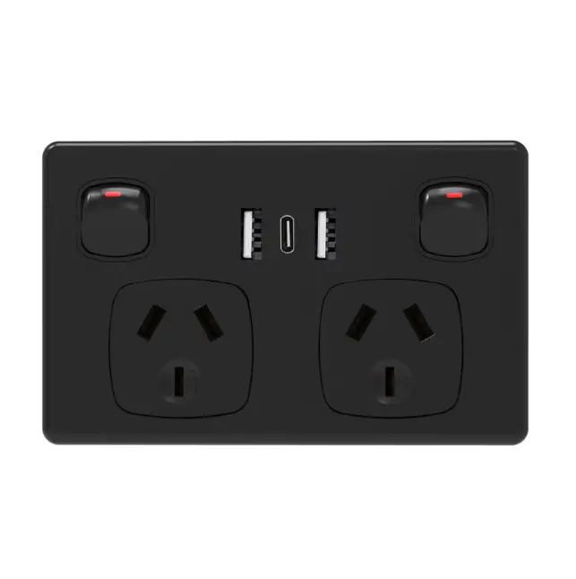 USB Type C Wall Socket Power Point - Black